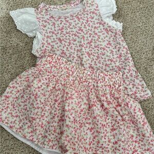 Copper Key Girls Floral Top & Skirt Set - Pink on White
